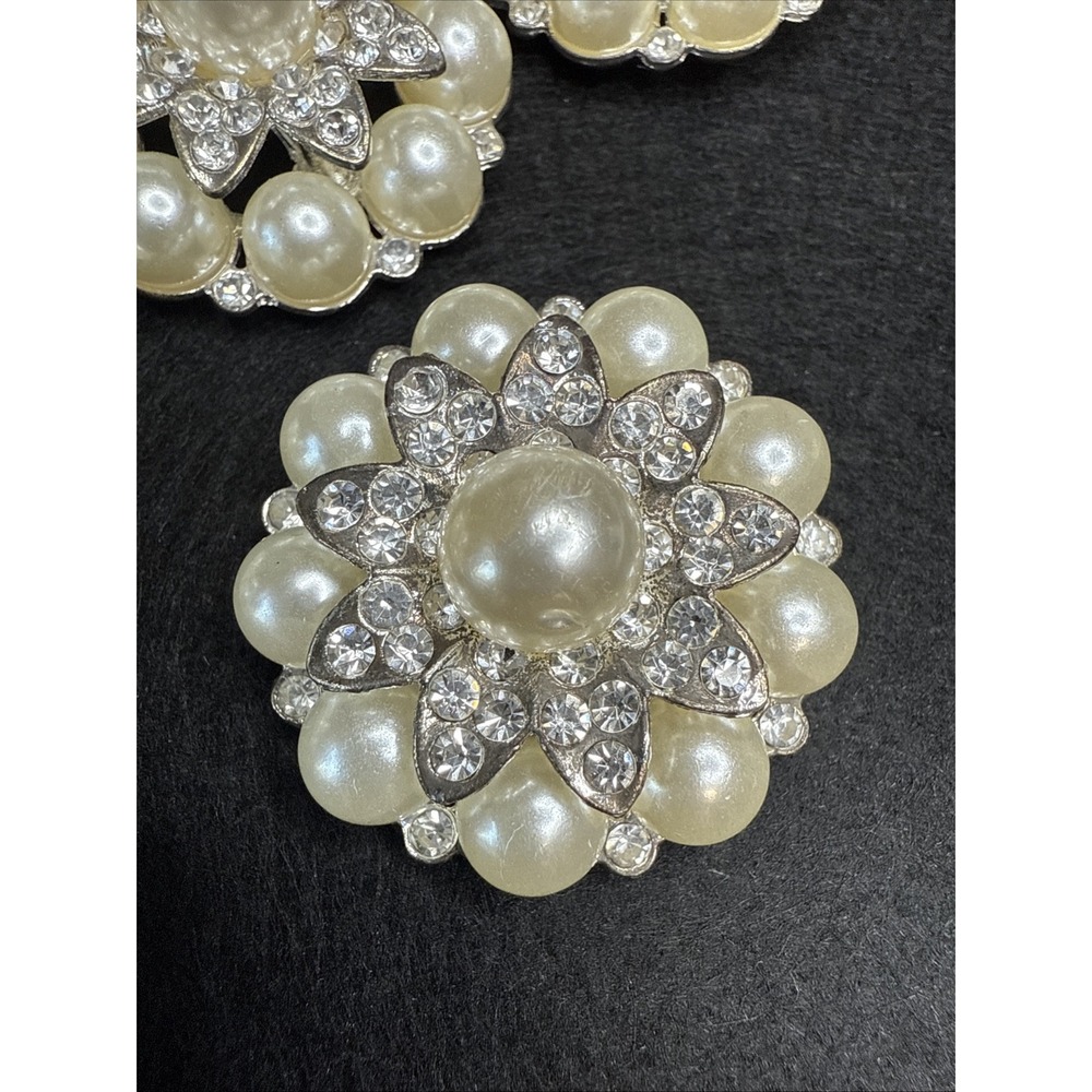9 Vintage Rhinestone And Faux Pearl Shank Buttons Silver Plating Over Copper